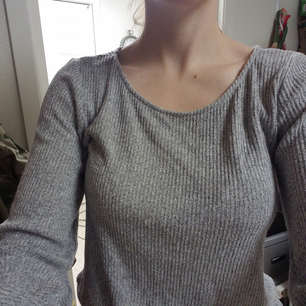 Grey, Bell Sleeve Sweater